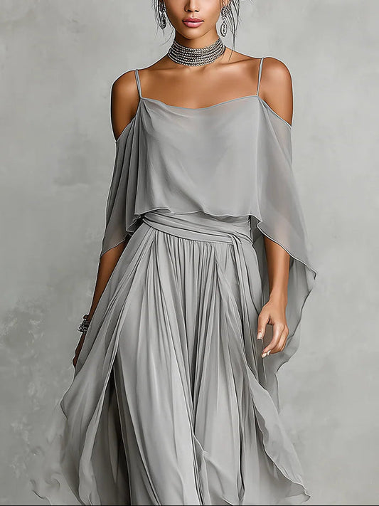 Conjunto de Gasa Gris: Top y Pantalón