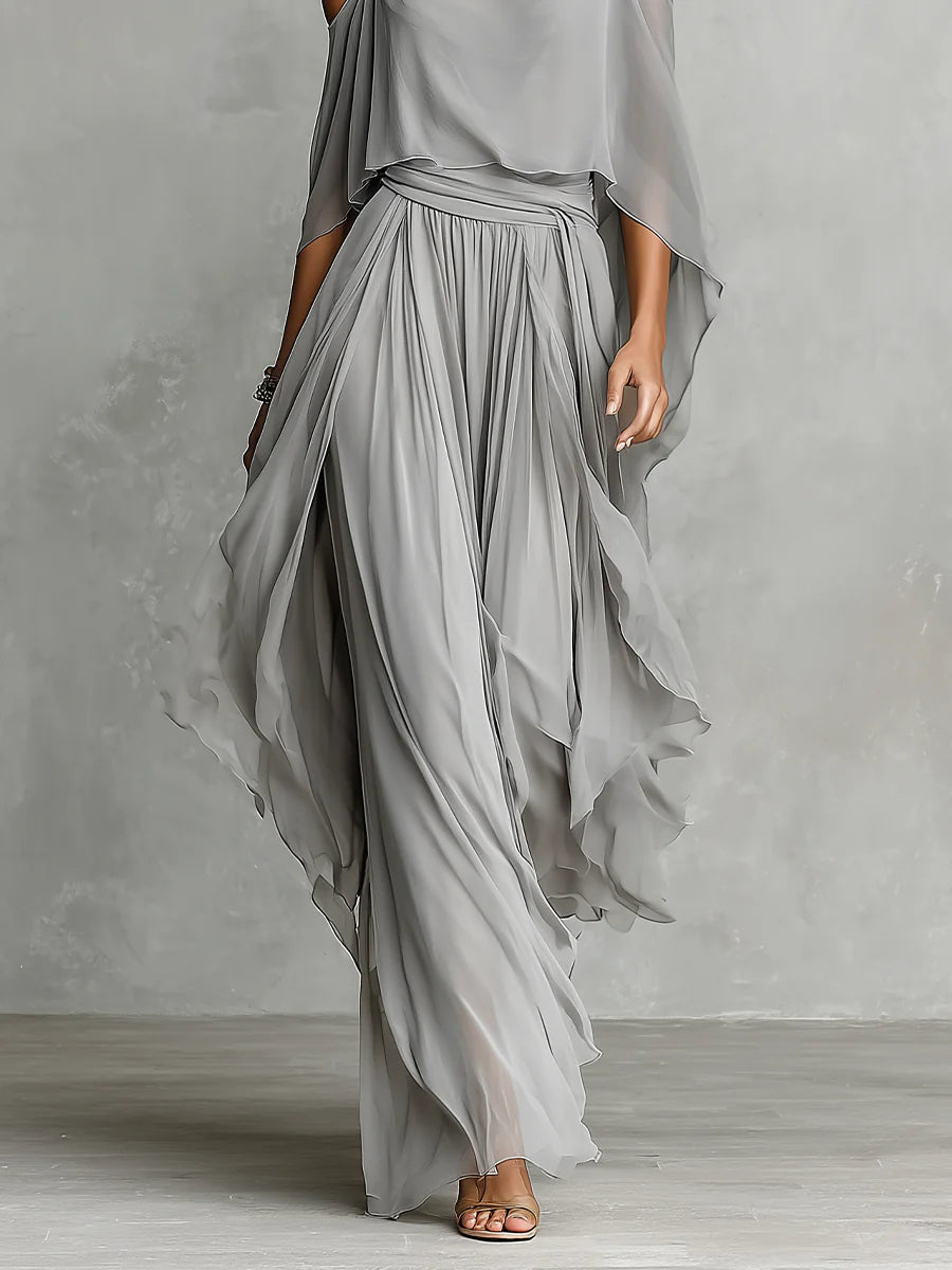 Conjunto de Gasa Gris: Top y Pantalón
