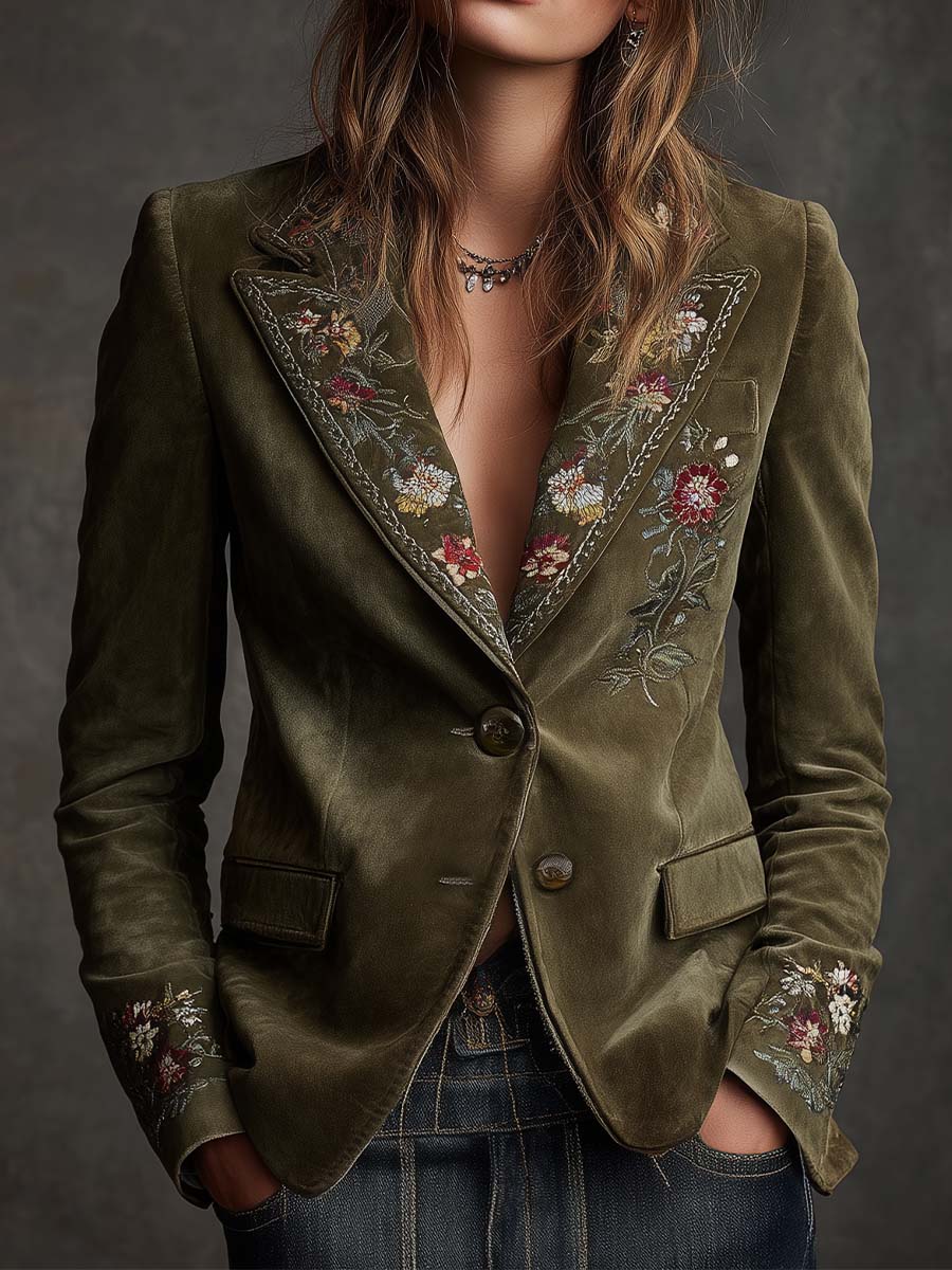 PALOMA | Blazer de Terciopelo con Bordado Floral