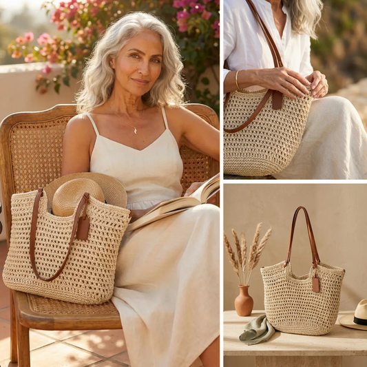 ALINA | Bolso shopper trenzado a mano con ganchillo - Beige claro