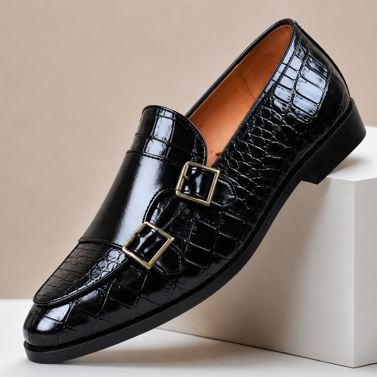 PABLO | Mocasines de Doble Hebilla Efecto Cocodrilo