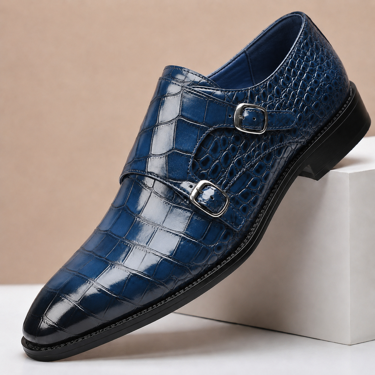 HÉCTOR | Zapatos de Doble Hebilla Efecto Cocodrilo