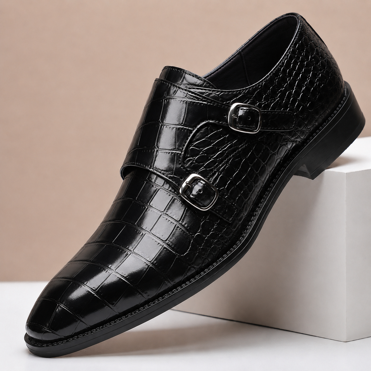 HÉCTOR | Zapatos de Doble Hebilla Efecto Cocodrilo