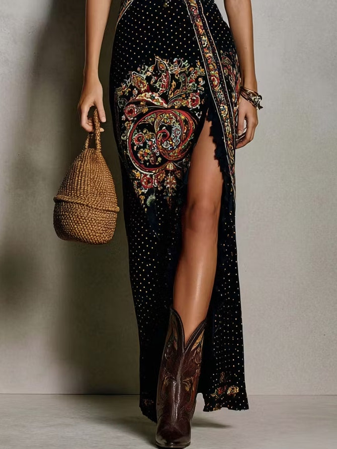 Vestido Estampado Bohemio con Profundo Escote en V