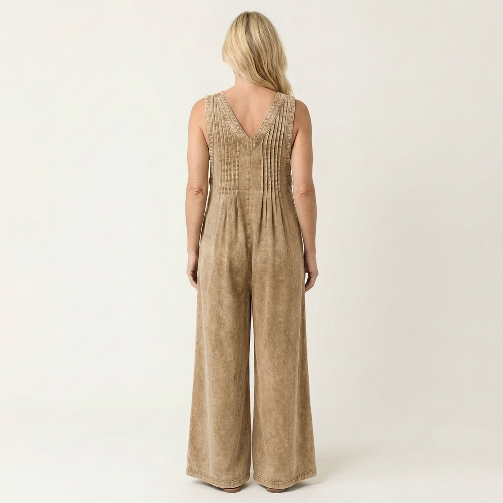 Griselda | Mono de Denim de Pierna Ancha Plisado