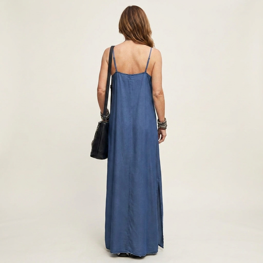 Azure | Vestido Maxi de Denim con Abertura Lateral