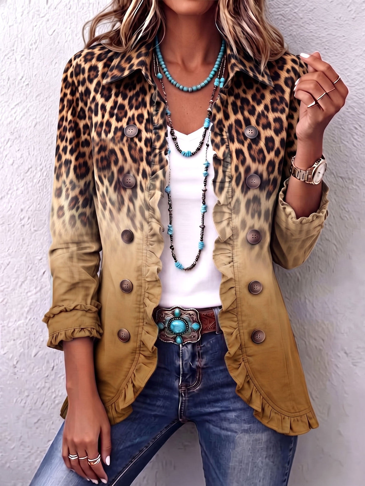 HORTENSIA | Blazer Leopardo Ocre con Volantes
