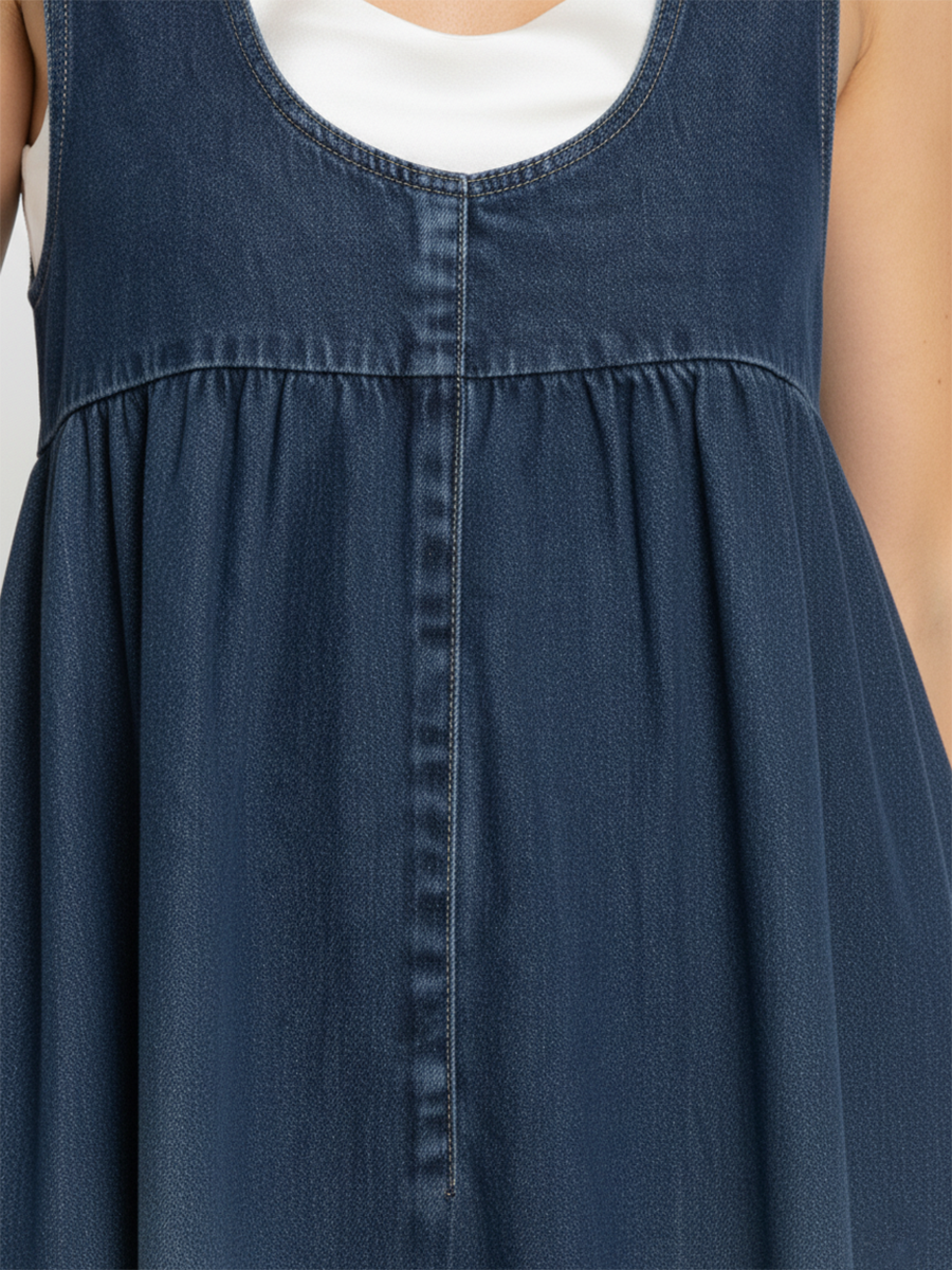 KAREN | Vestido Largo de Denim Lavado Vintage con Toque de Algodón Suave