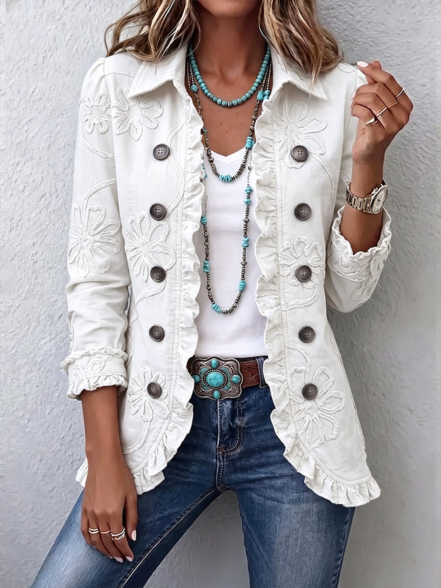 CONCHA | Chaqueta Bordada Marfil con Volantes