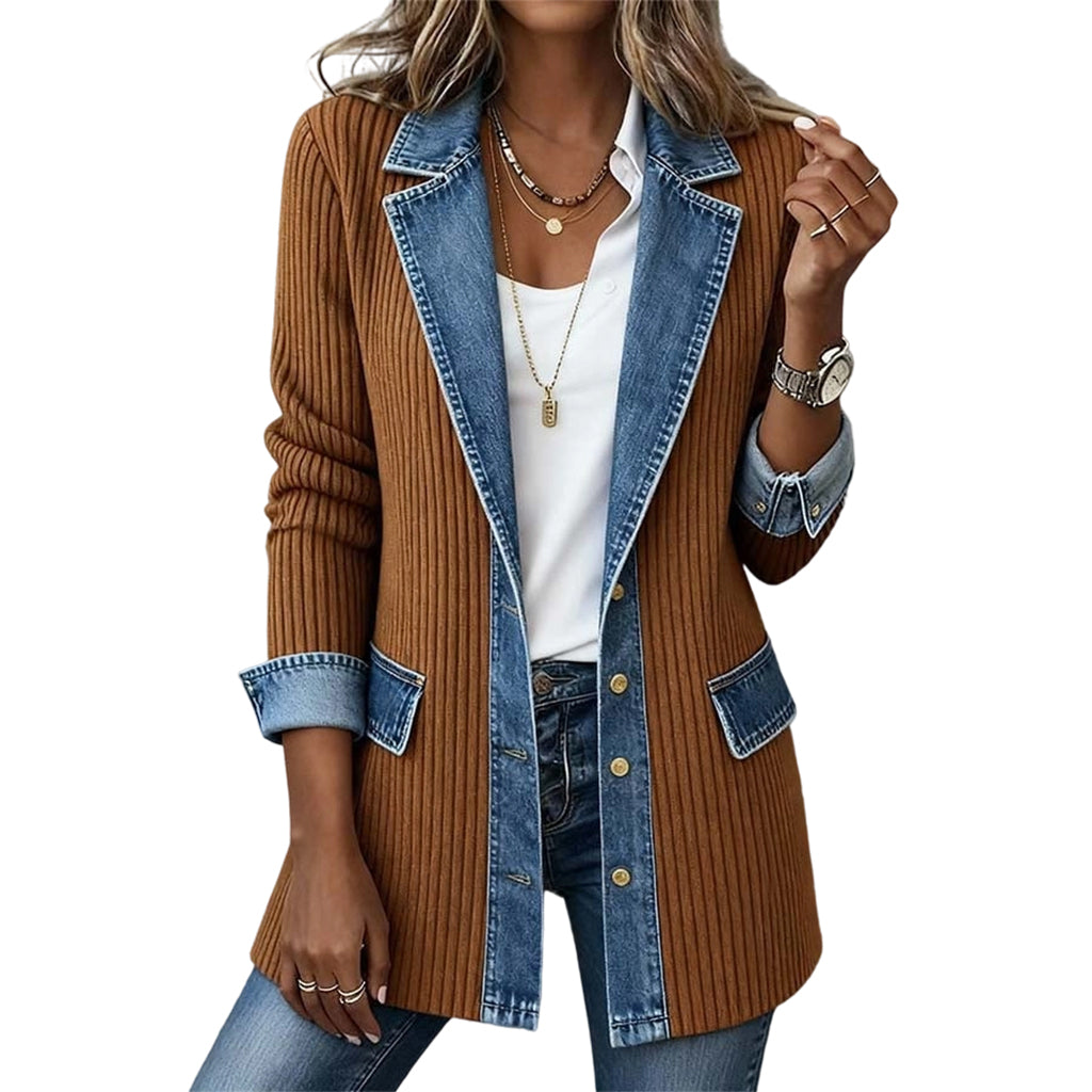 OLGA | Chaqueta Vaquera Marrón con Punto Acanalado