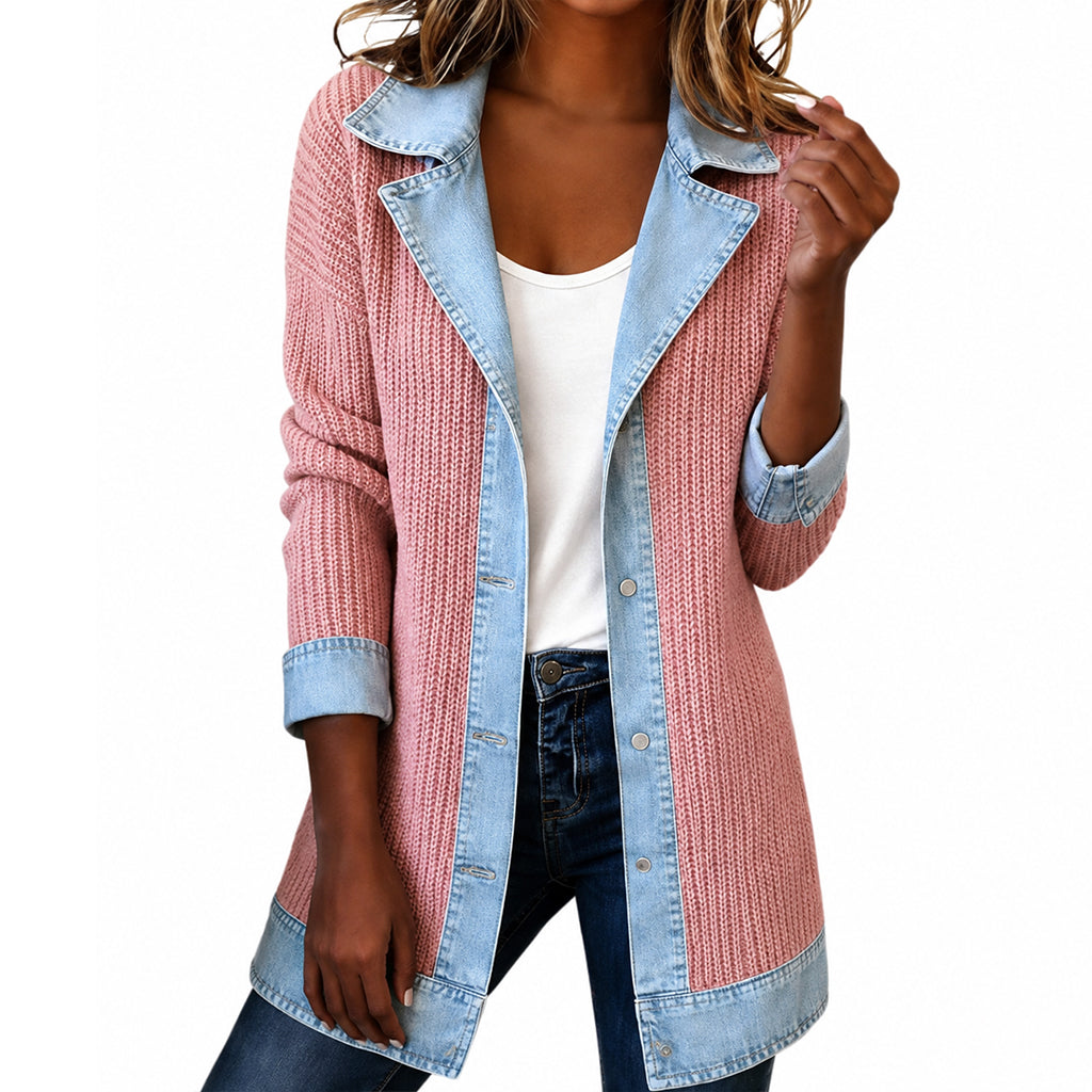 LAURA | Chaqueta Vaquera Rosa con Punto Acanalado