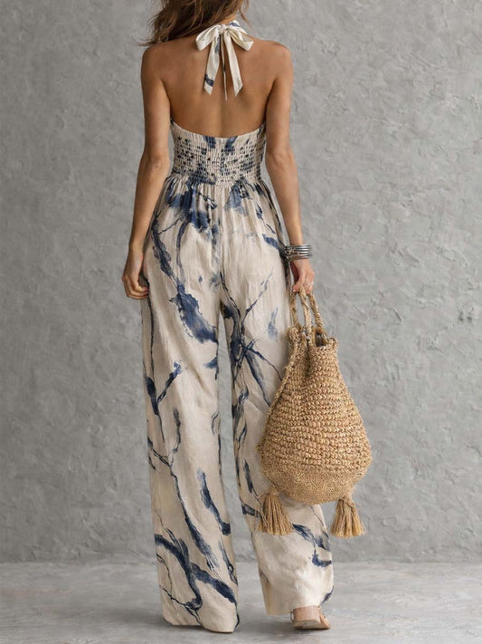 Mono con Escote Halter y Estampado de Tinta