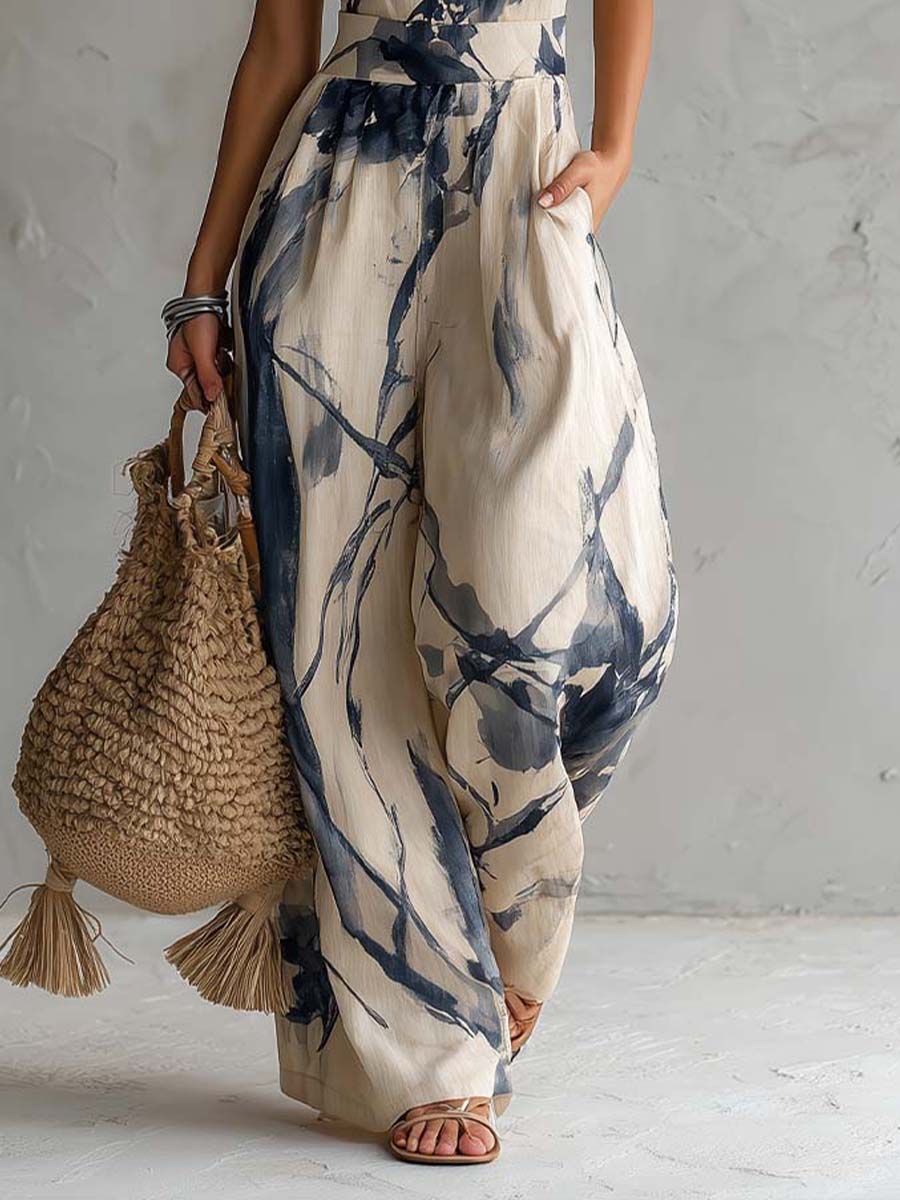 Mono con Escote Halter y Estampado de Tinta