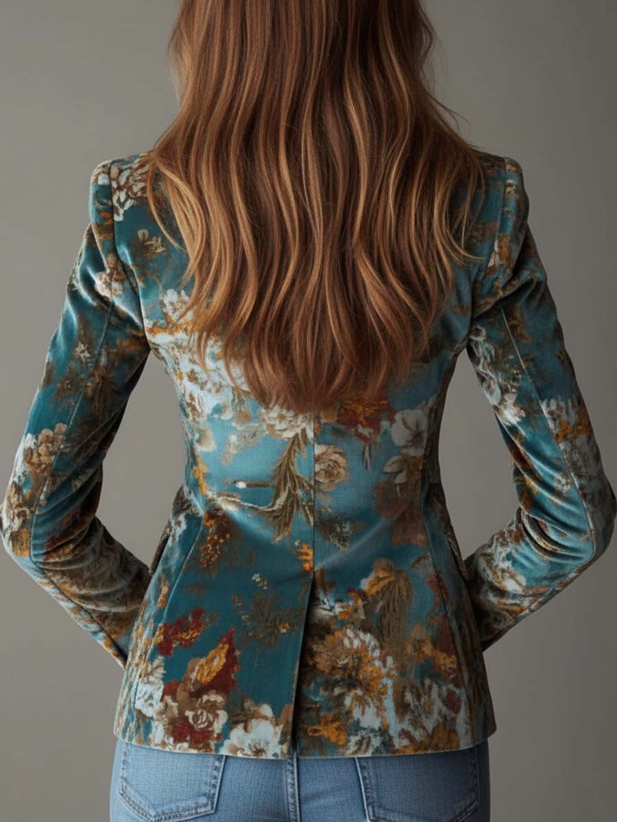ROSA | Blazer Entallado de Terciopelo con Estampado Floral