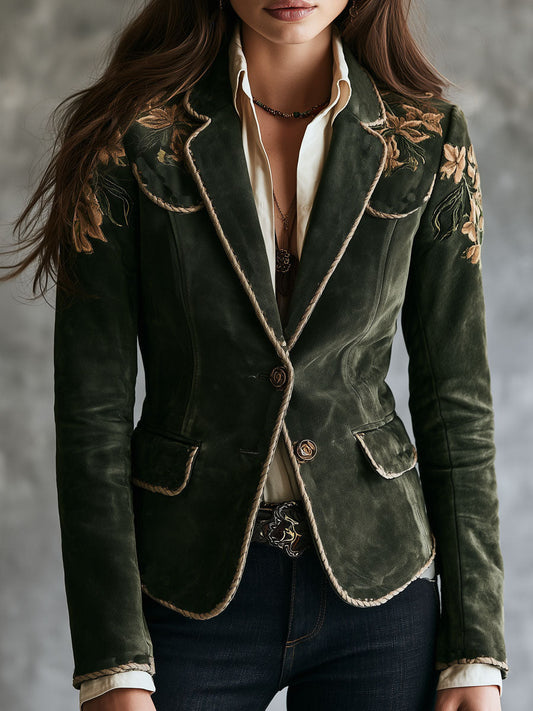 LOURDES | Blazer con Bordado Floral de Estilo Boho Retro