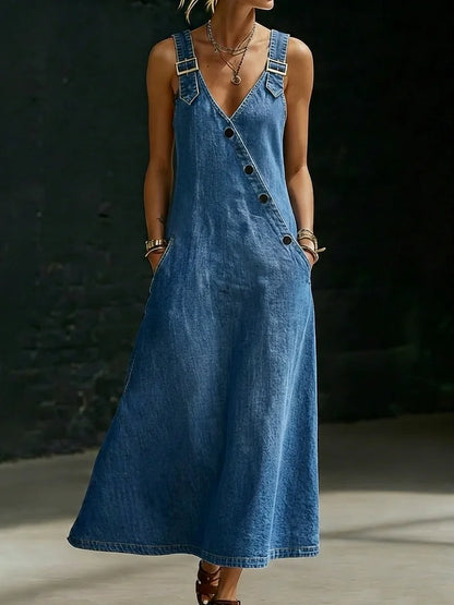Vera | Vestido Largo de Denim con Botones