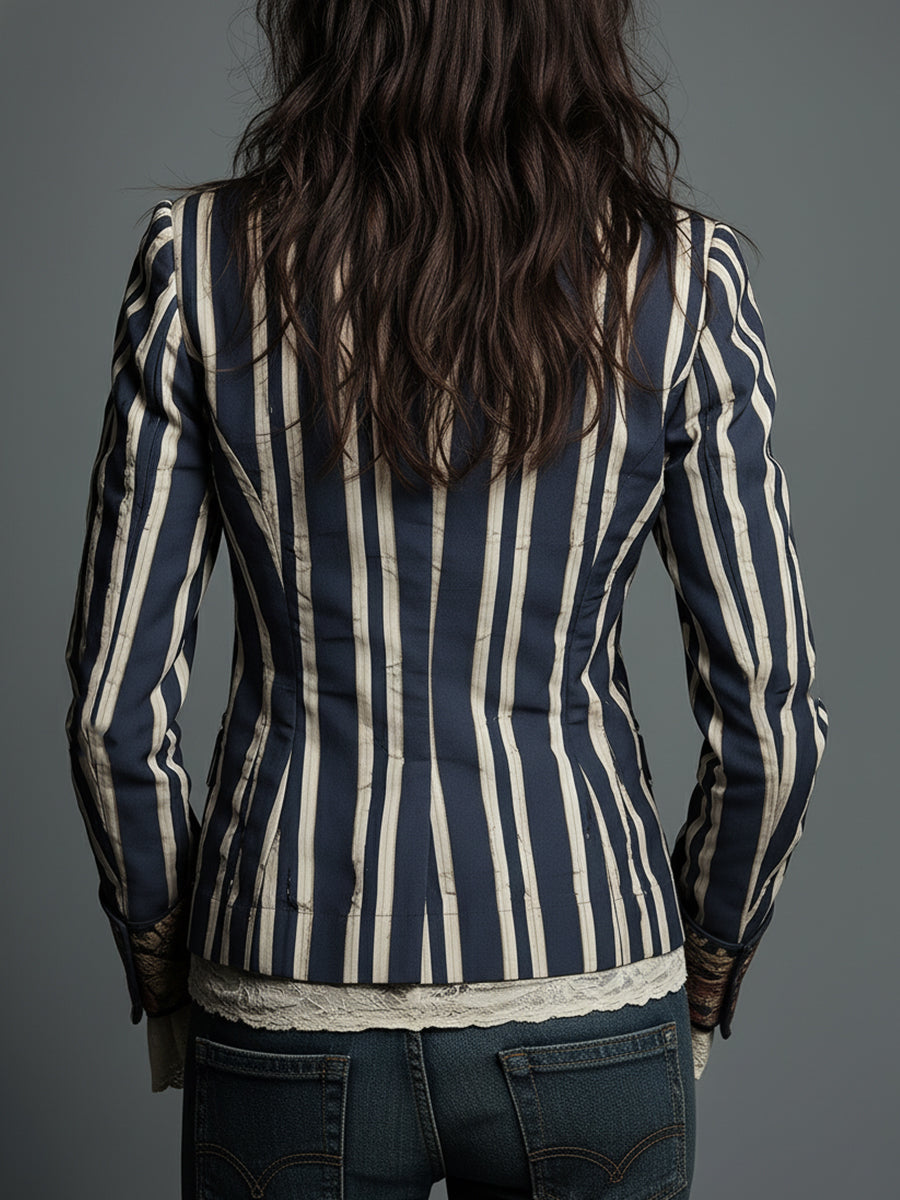 JOSEFINA | Blazer a Rayas con Estampado Floral Bohemio