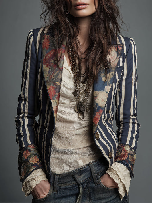 JOSEFINA | Blazer a Rayas con Estampado Floral Bohemio