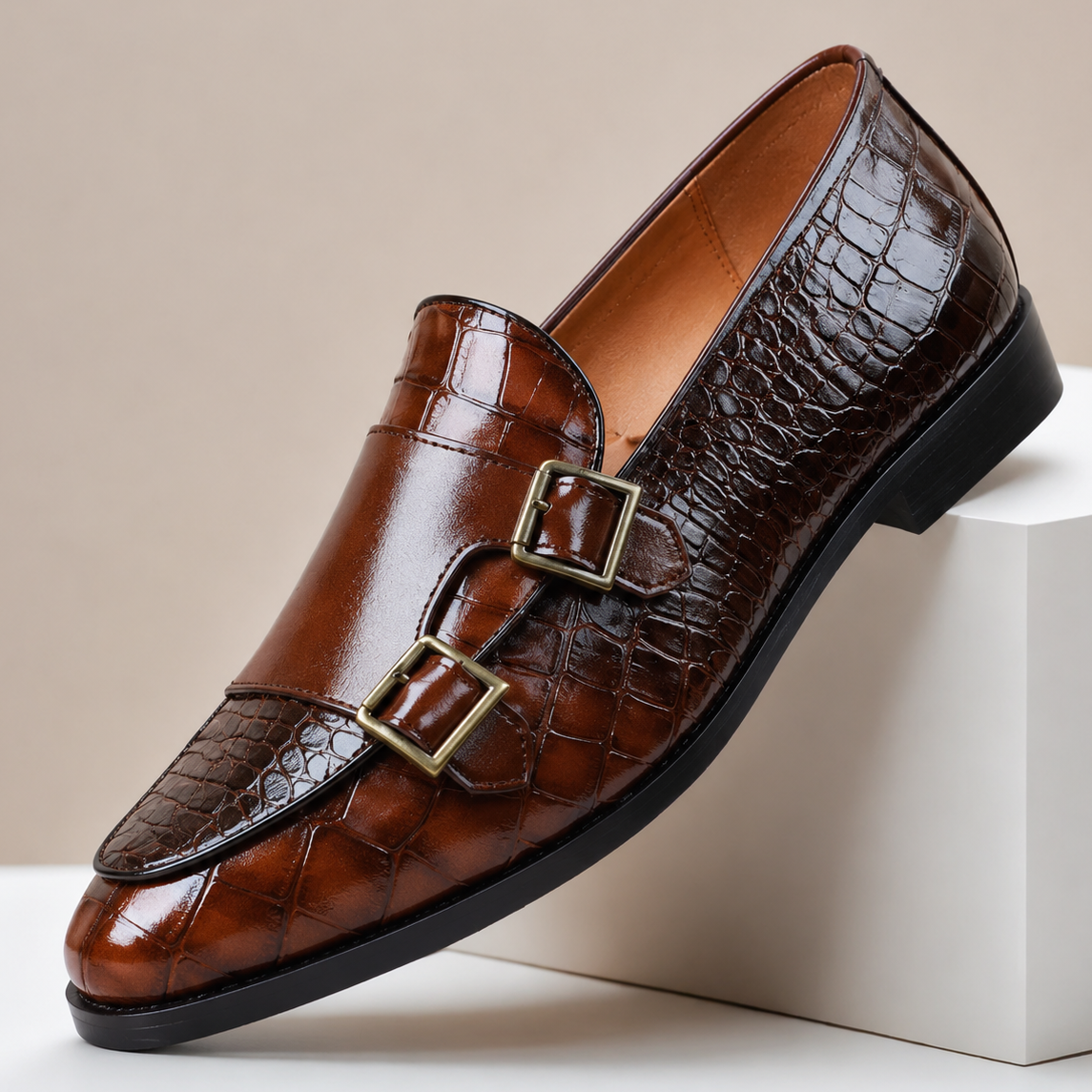 PABLO | Mocasines de Doble Hebilla Efecto Cocodrilo