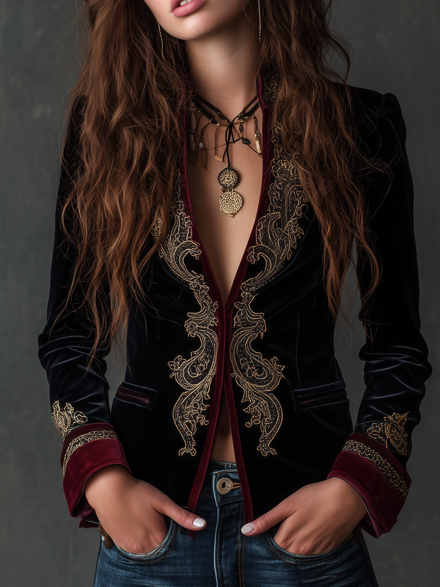 RAQUEL | Chaqueta Vintage de Terciopelo con Bordados Barrocos