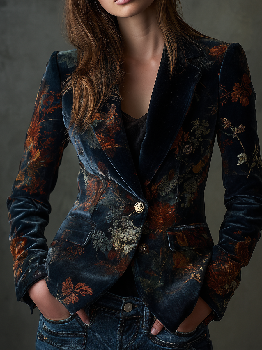 BELÉN | Blazer de Terciopelo y Estampado Floral Vintage