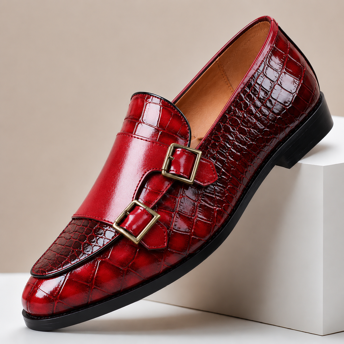PABLO | Mocasines de Doble Hebilla Efecto Cocodrilo