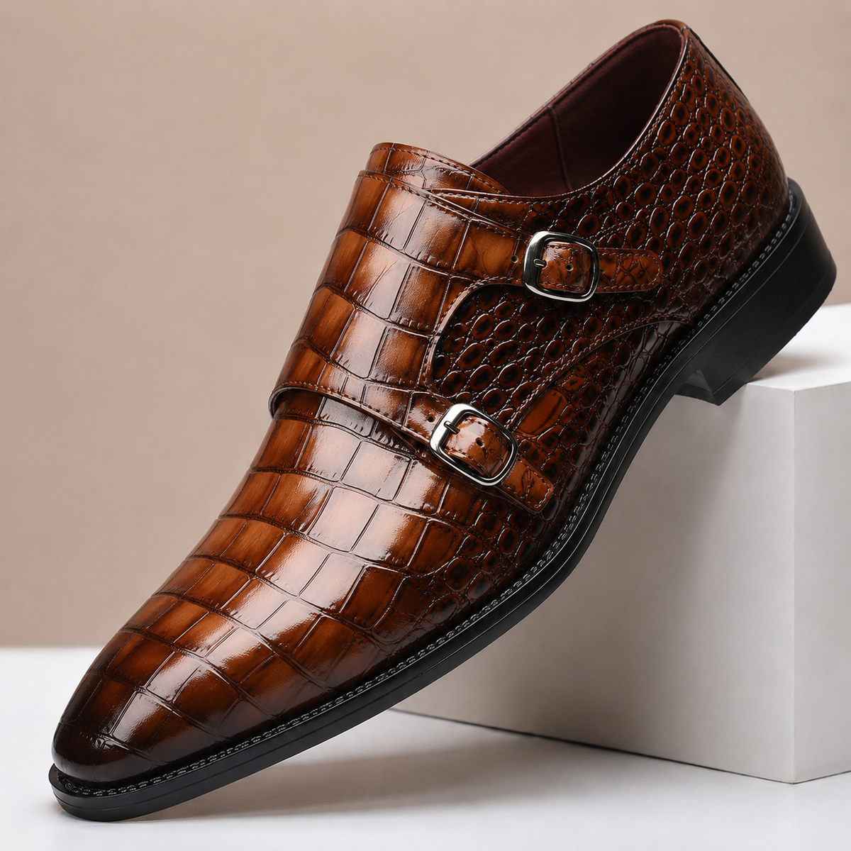 HÉCTOR | Zapatos de Doble Hebilla Efecto Cocodrilo
