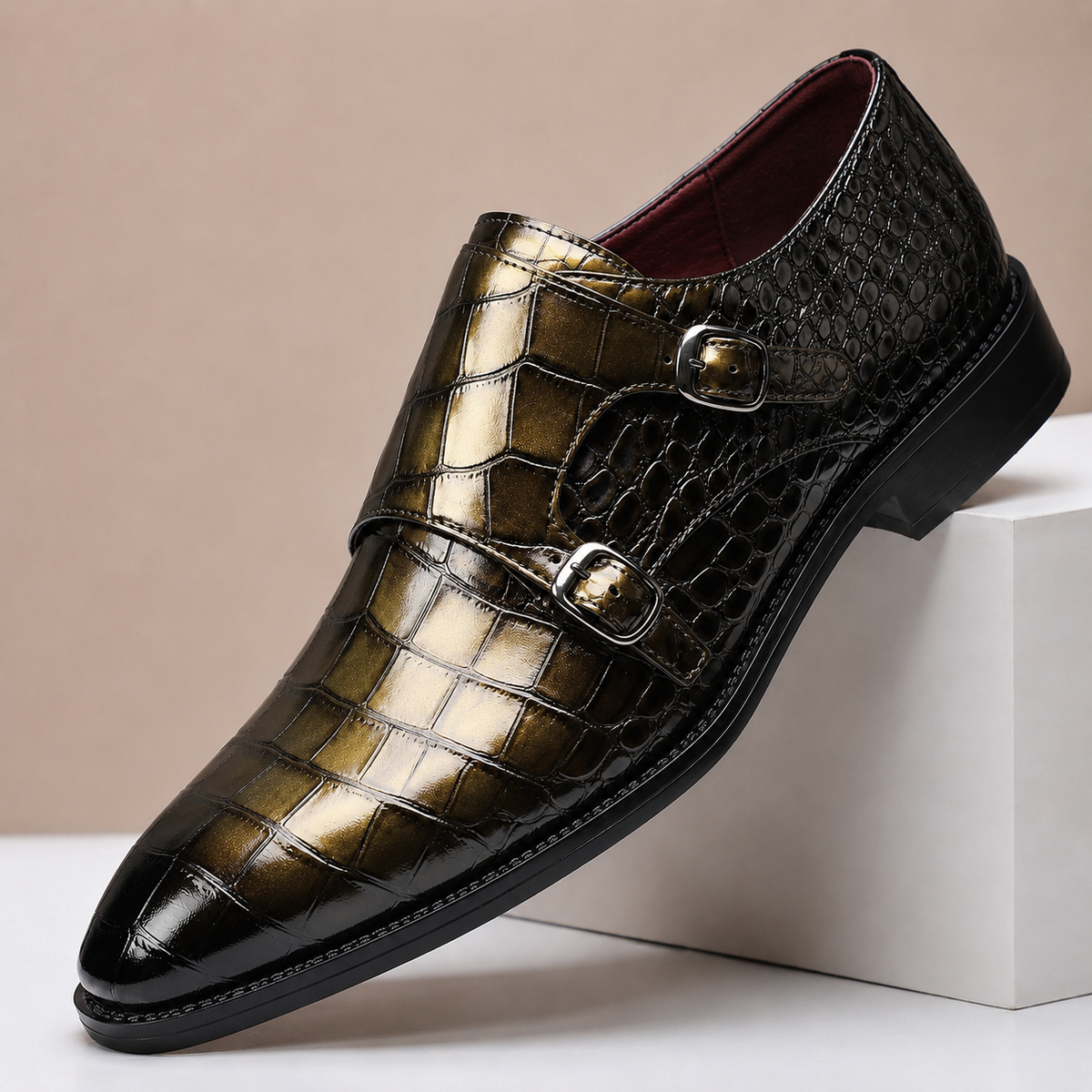 HÉCTOR | Zapatos de Doble Hebilla Efecto Cocodrilo