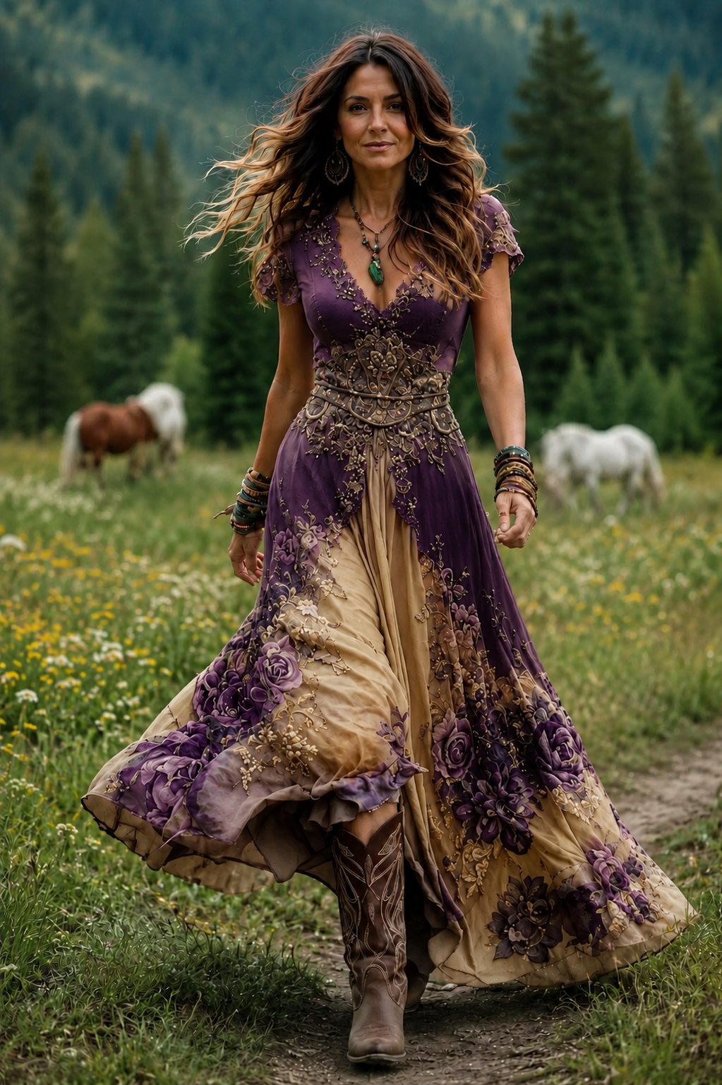 AITANA | Vestido Largo Étnico Retro con Cuello en V
