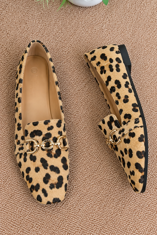 MONICA | Mocasines de leopardo gris con hebilla dorada