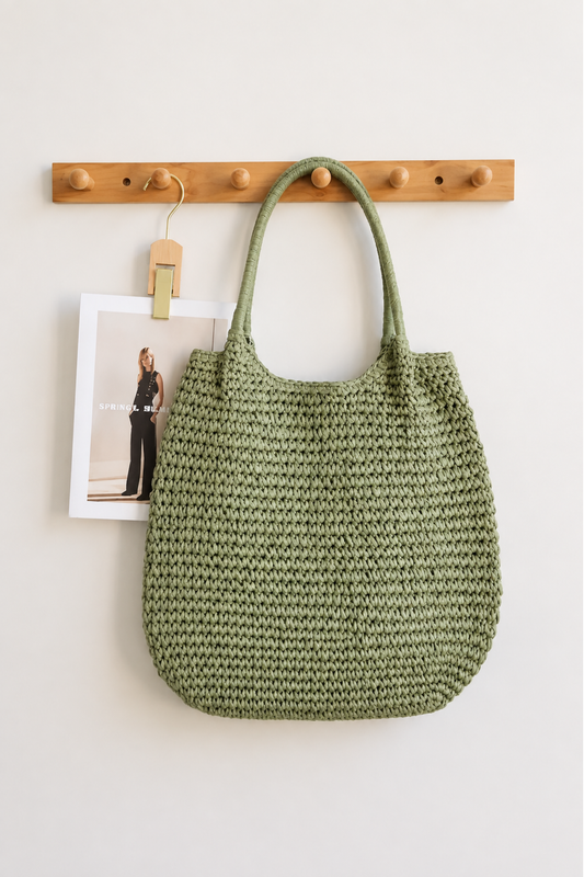 MATILDE | Bolso bandolera de paja trenzada - Verde salvia