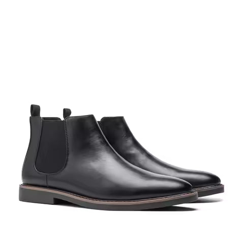 Botines chelsea de cuero negro elegantes para hombre