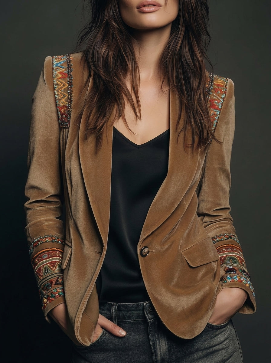 ARACELI | Blazer de Terciopelo con Bordados Bohemios