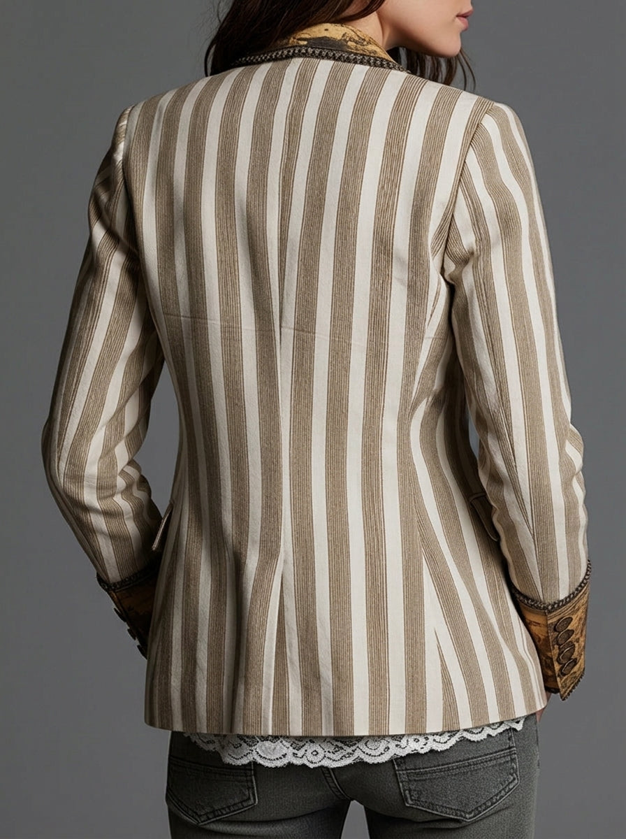 SARA | Blazer Bohemio a Rayas con Cuello Estampado