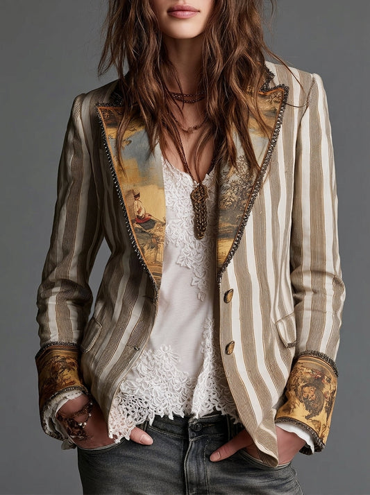 SARA | Blazer Bohemio a Rayas con Cuello Estampado