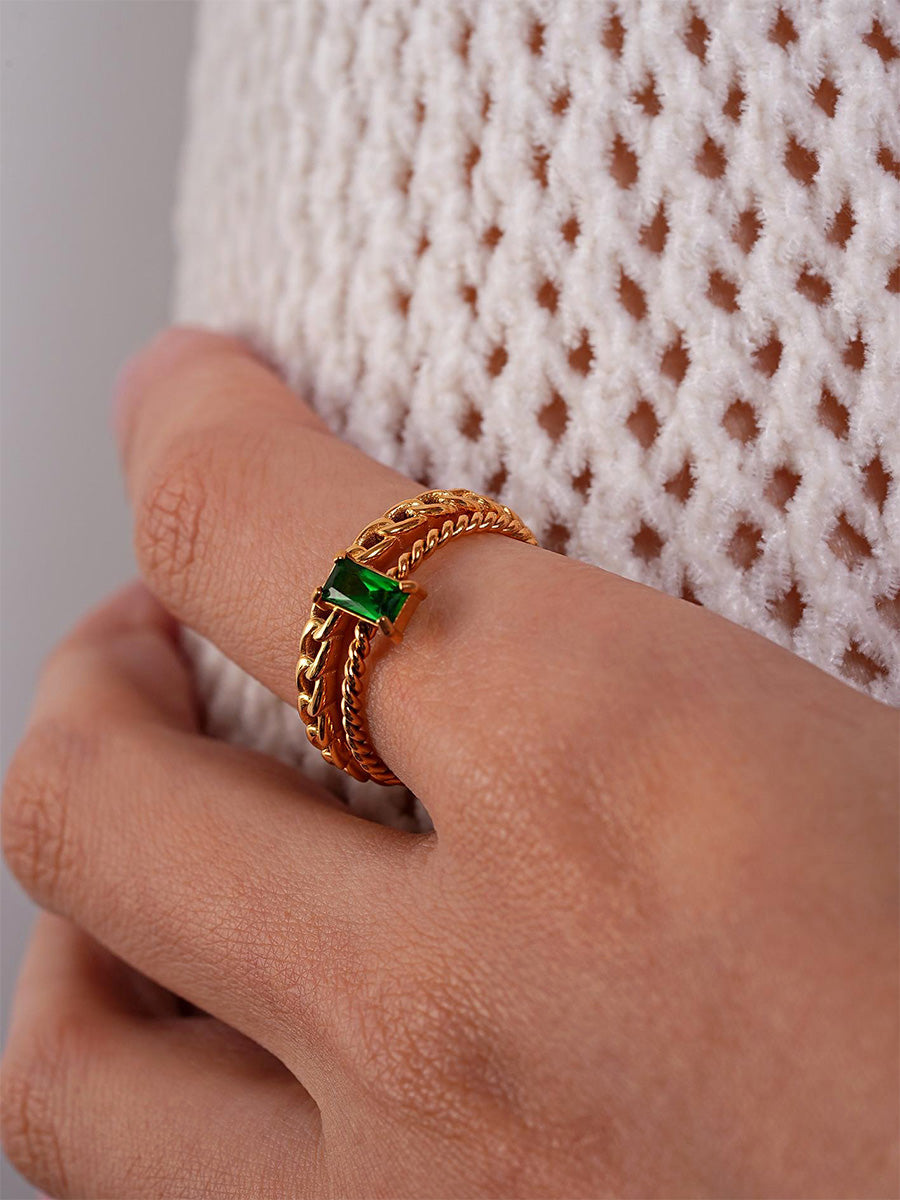 Anillo Espiral Verde Elegante