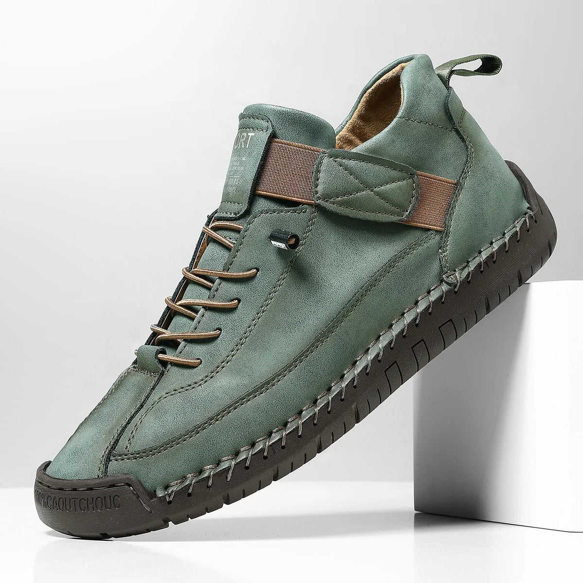 GRETA | Botas planas con parches de cuero y microfibra - Verde