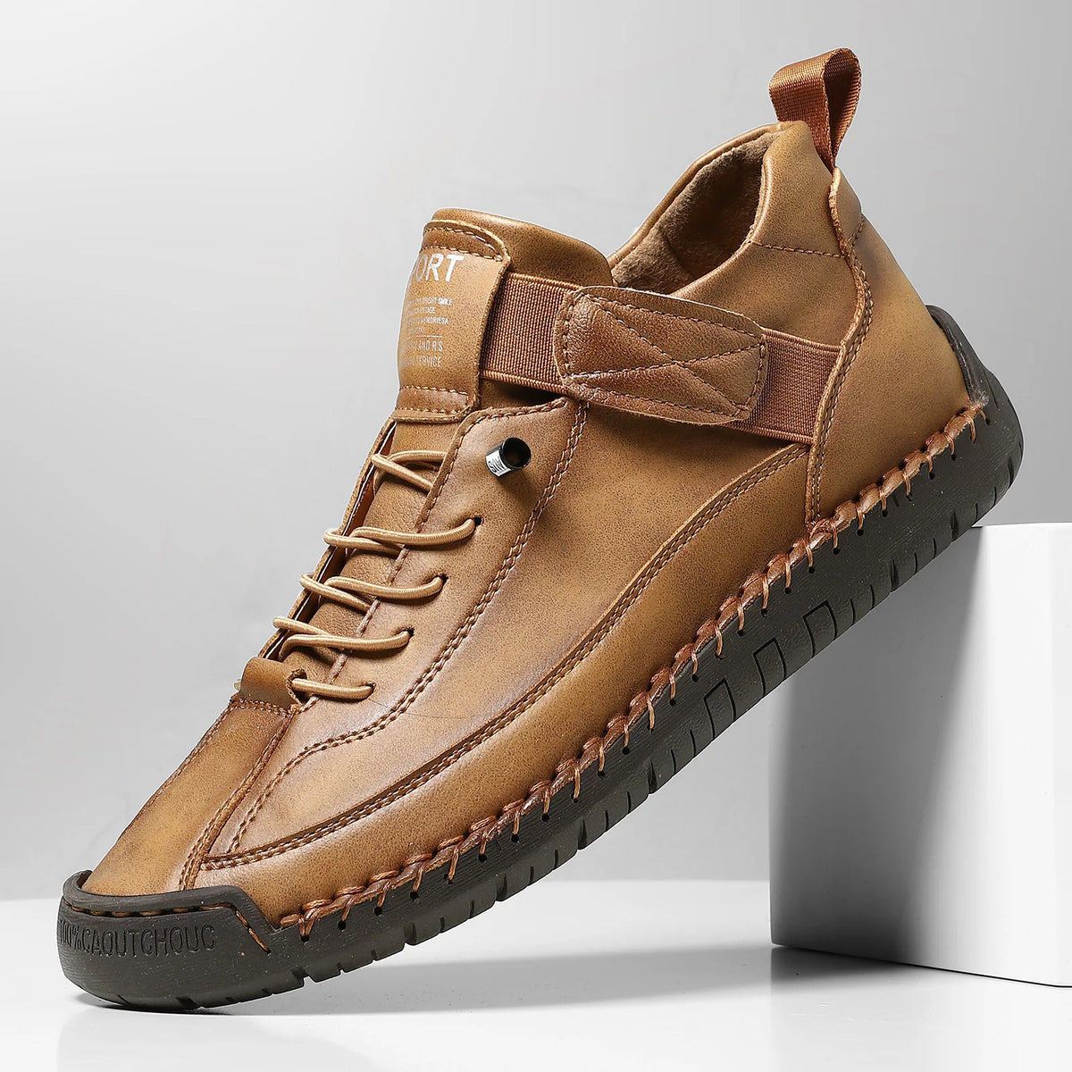 GRETA | Botas planas con parches de cuero y microfibra - Marrón