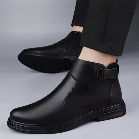 Botas de trabajo militar de cuero negro para hombre