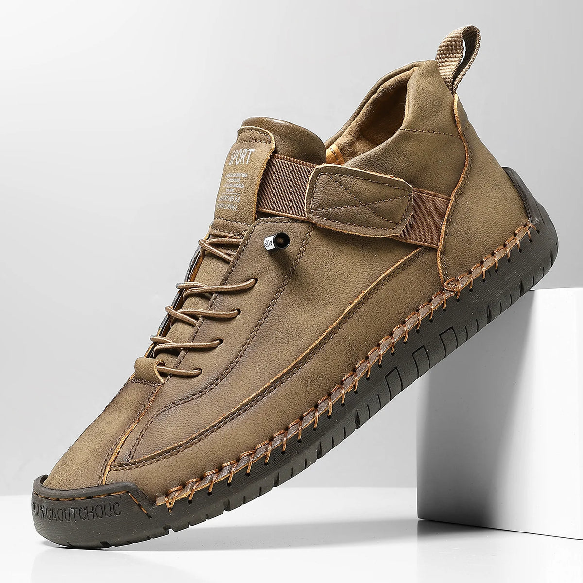 GRETA | Botas planas con parches de cuero y microfibra - Marrón oscuro