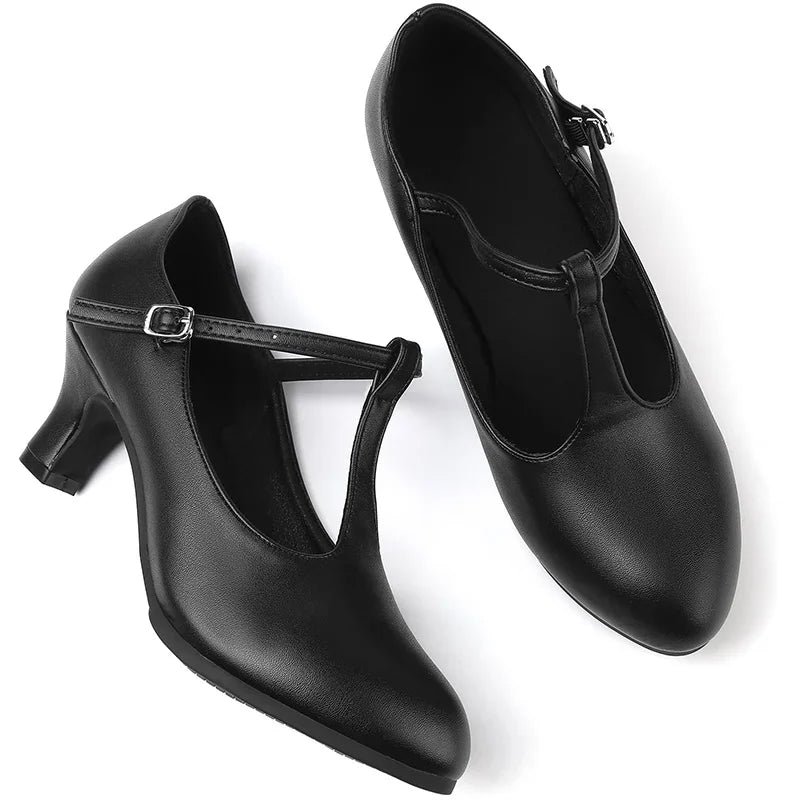 LARA - Zapatos de Baile con Correa en T Negros