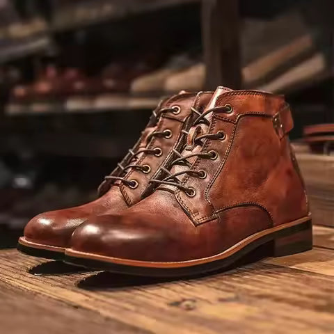 Botines vintage de cuero marrón para hombre
