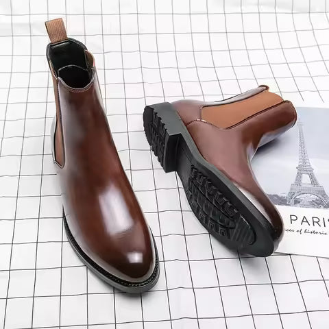 Botas Chelsea de cuero marrón para hombre