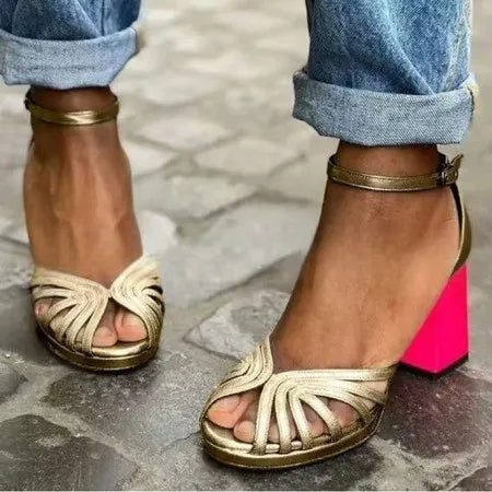 PAULA - Sandalias de tacón con hebilla oro