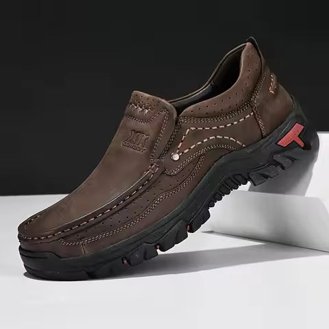 JULIO - Mocasín de cuero marrón oscuro con cordón para hombre