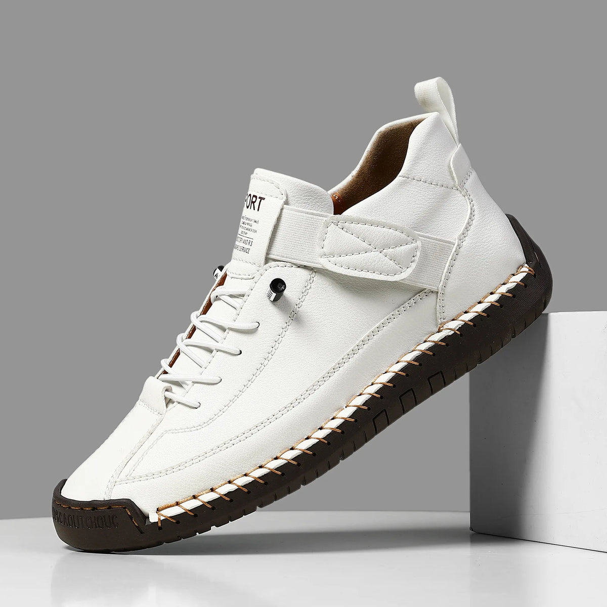 GRETA | Botas planas con parches de cuero y microfibra - Blanco