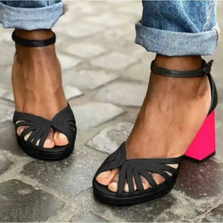 ELENA - Sandalias de tacón con hebilla negro