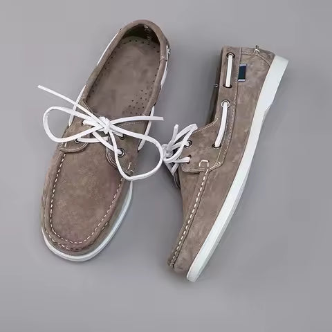 SIMON - Zapato náutico de cuero kaki para hombre