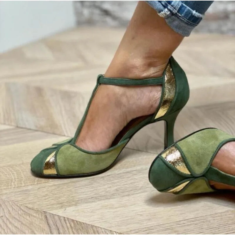 NOA - Zapatos de tacón T-strap verde oliva