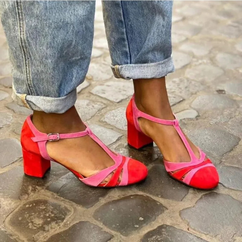 ZOE - Zapatos de tacón T-strap rojo coral